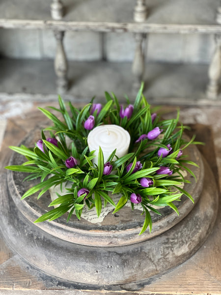 Teacup Tulip Candle Ring | 8" | Purple | NOT CURRENTLY IN STOCK-New For Spring 2026!
