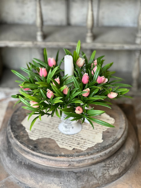 Teacup Tulip Candle Ring | 8" | Pink | NOT CURRENTLY IN STOCK-New For Spring 2026!