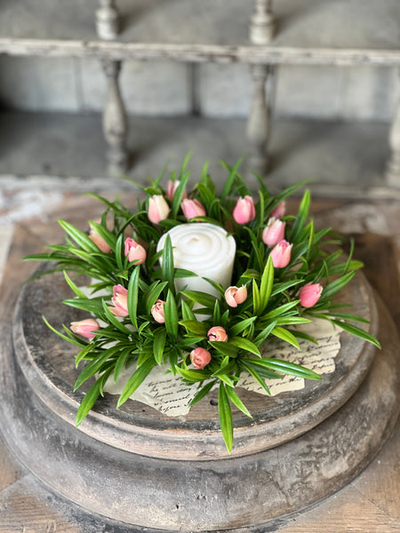 Teacup Tulip Candle Ring | 8" | Pink | NOT CURRENTLY IN STOCK-New For Spring 2026!