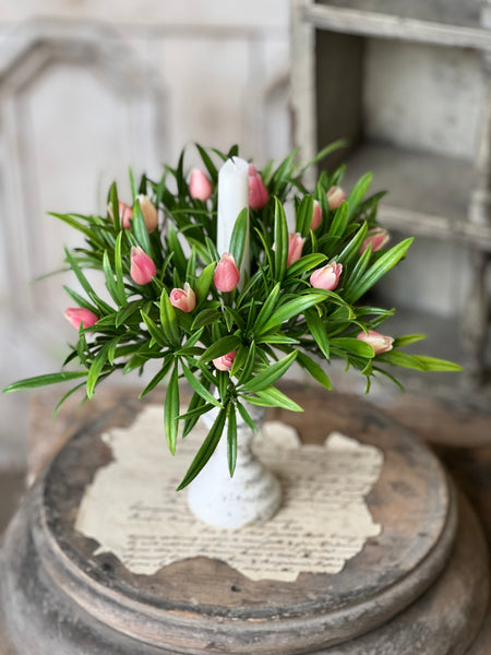 Teacup Tulip Candle Ring | 8" | Pink | NOT CURRENTLY IN STOCK-New For Spring 2026!