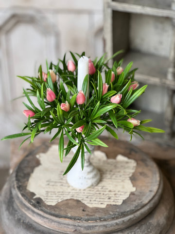 Teacup Tulip Candle Ring | 8" | Pink | NOT CURRENTLY IN STOCK-New For Spring 2026!