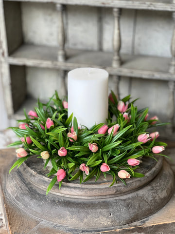 Teacup Tulip Candle Ring | 10" | Pink | NOT CURRENTLY IN STOCK-New For Spring 2026!