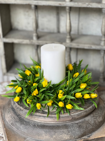 Teacup Tulip Candle Ring | 10" | Yellow | NOT CURRENTLY IN STOCK-New For Spring 2026!