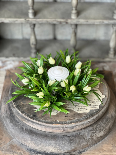 Teacup Tulip Candle Ring | 8" | Cream | NOT CURRENTLY IN STOCK-New For Spring 2026!