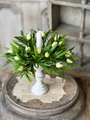 Teacup Tulip Candle Ring | 8" | Cream | NOT CURRENTLY IN STOCK-New For Spring 2026!