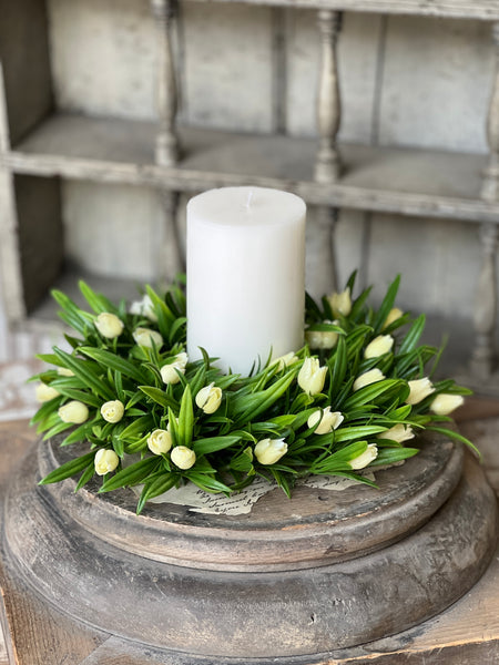 Teacup Tulip Candle Ring | 10" | Cream | NOT CURRENTLY IN STOCK-New For Spring 2026!