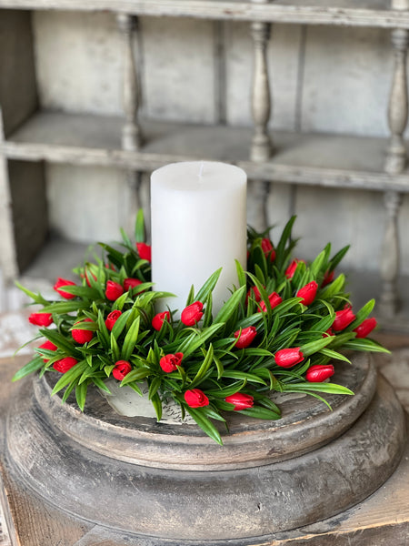 Teacup Tulip Candle Ring | 10" | Red | NOT CURRENTLY IN STOCK-New For Spring 2026!
