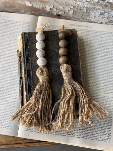 Tassel Tied Ornament | 13" | White Wash