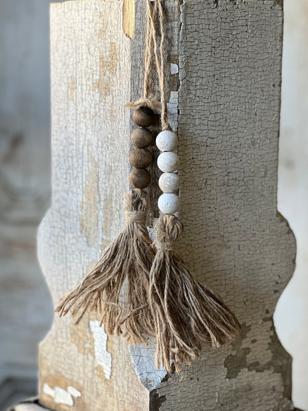 Tassel Tied Ornament | 13" | White Wash