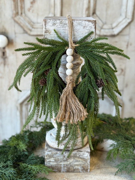 Tassel Tied Ornament | 13" | White Wash
