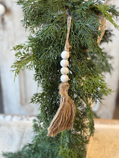 Tassel Tied Ornament | 13" | White Wash