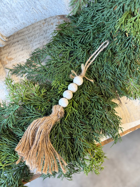 Tassel Tied Ornament | 13" | White Wash
