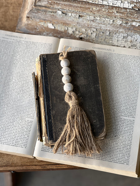 Tassel Tied Ornament | 13" | White Wash