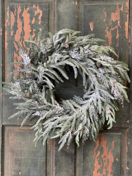 Snowdrift Norfolk Pine Wreath | 24" | NOT CURRENTLY IN STOCK-New For Holiday 2026!