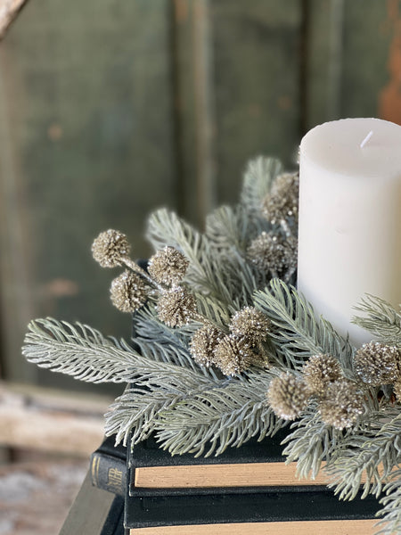 Frosty Midwinter Fir Candle Ring | 13" | CASE PACK CLEAN UP SPECIAL!  From $3.95 - Last 96pcs!