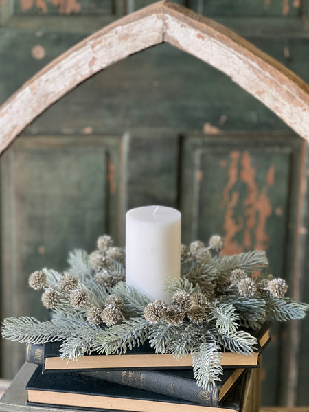 Frosty Midwinter Fir Candle Ring | 13" | CASE PACK CLEAN UP SPECIAL!  From $3.95 - Last 96pcs!