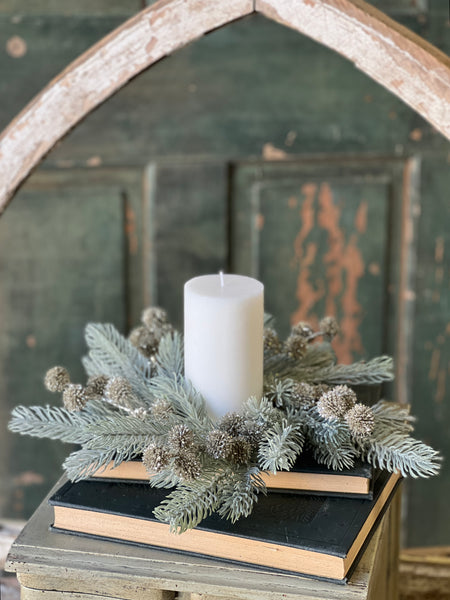 Frosty Midwinter Fir Candle Ring | 13" | CASE PACK CLEAN UP SPECIAL!  From $3.95 - Last 96pcs!