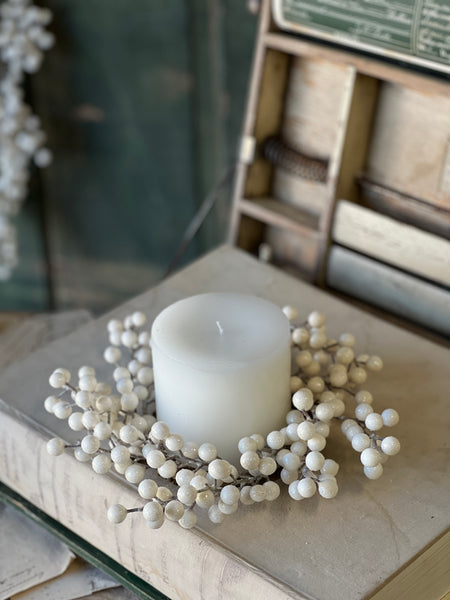 Icy Snowdrop Berry Candle Ring | 11" | Limited Stock - Last 24pcs!