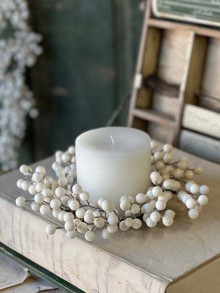 Icy Snowdrop Berry Candle Ring | 11" | Limited Stock - Last 24pcs!