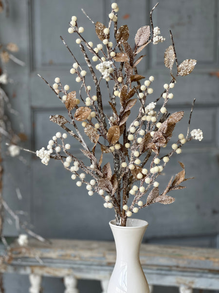 Icy Birch Berry & Leaves Spray | 28" | SOLD OUT