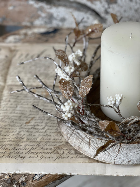 Icy Birch Berry & Leaves Candle Ring | 13" | SOLD OUT