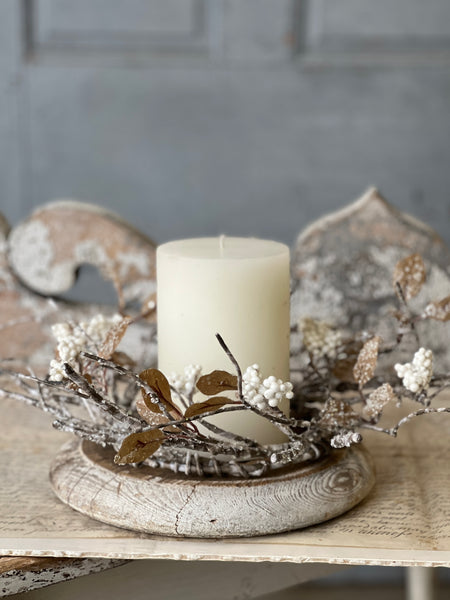 Icy Birch Berry & Leaves Candle Ring | 13" | SOLD OUT