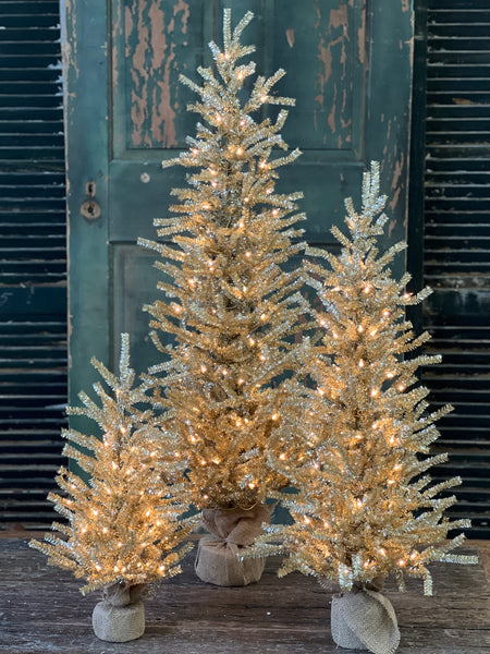 Silver Pine Tree | 48" | Burlap | Clear Lights | Limited Stock - Last 28pcs!