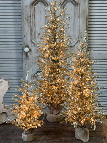 Silver Pine Tree | 36" | Burlap | Clear Lights