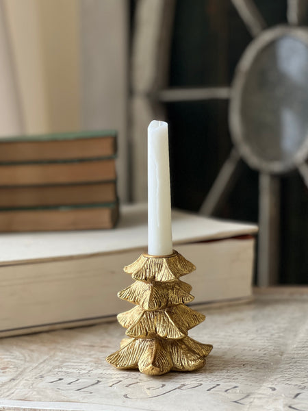 Gilded Fir Tree Taper Holder | 4.25" | SOLD OUT