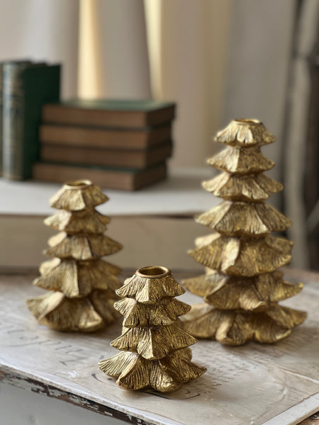 Gilded Fir Tree Taper Holder | 6"