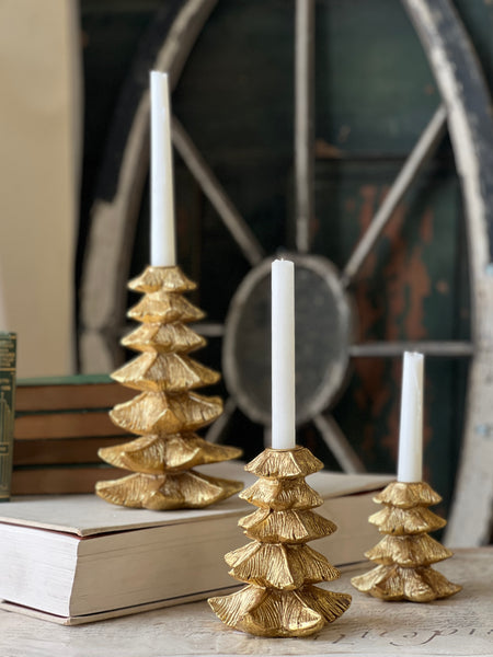 Gilded Fir Tree Taper Holder | 6"