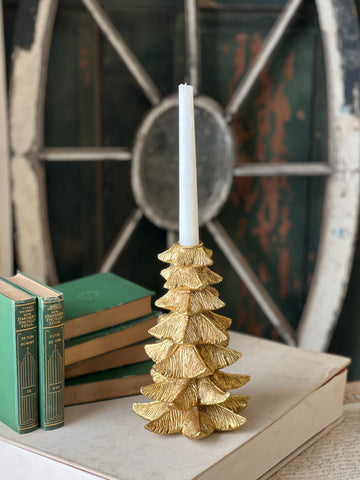 Gilded Fir Tree Taper Holder | 8.5"