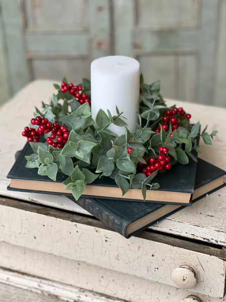 Yuletide Eucalyptus Candle Ring | 4" | SOLD OUT