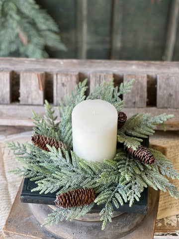 Glittering Plume Pine Candle Ring | 13" | Limited Stock - Last 12pcs!