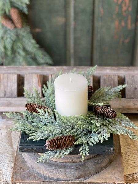 Glittering Plume Pine Candle Ring | 13" | Limited Stock - Last 12pcs!