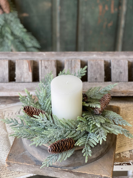 Glittering Plume Pine Candle Ring | 13" | Limited Stock - Last 12pcs!