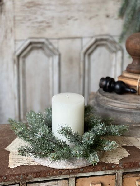 Icy Northlight Pine Candle Ring | 12"
