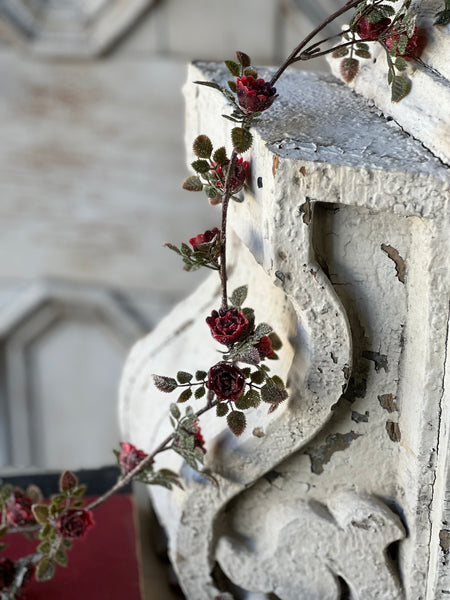 Frosted Tiny Tea Rose Garland | 6'