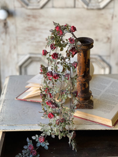 Frosted Tiny Tea Rose Hanging | 26"