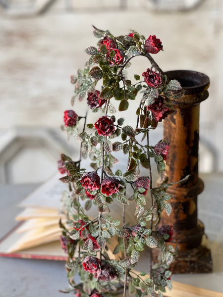 Frosted Tiny Tea Rose Hanging | 26"