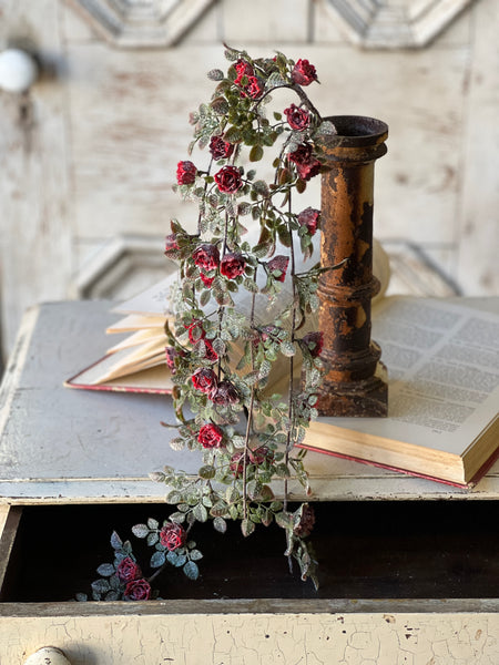 Frosted Tiny Tea Rose Hanging | 26"