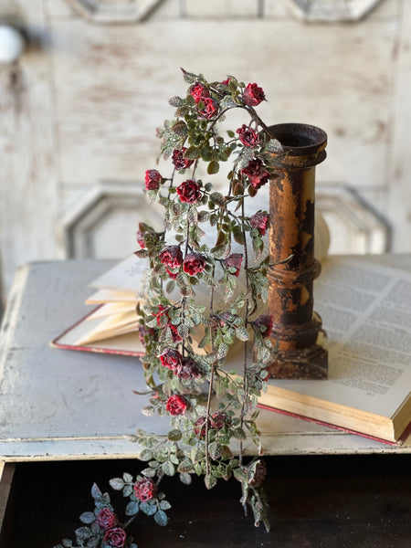 Frosted Tiny Tea Rose Hanging | 26"