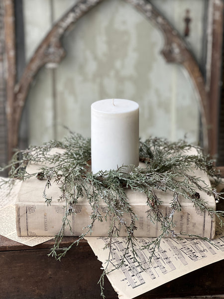 Weeping Cedar Candle Ring | Snow | 14" | SOLD OUT