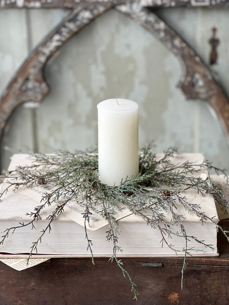 Weeping Cedar Candle Ring | Snow | 12" | SOLD OUT