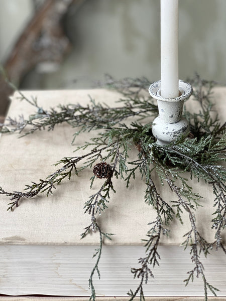 Weeping Cedar Candle Ring | Snow | 9