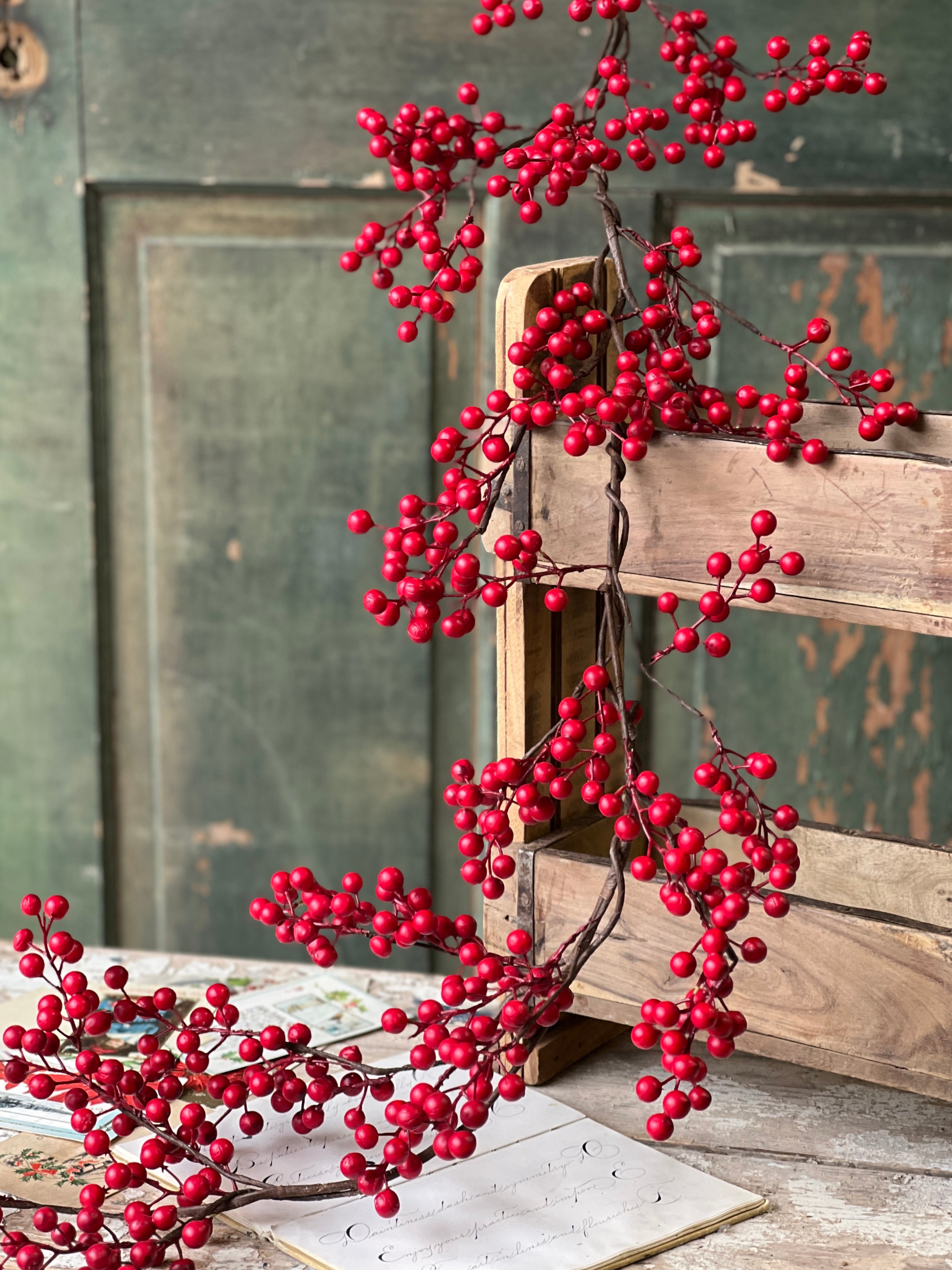 Matte Weatherproof Berry Garland, Red, 5