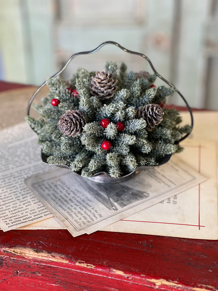 Icy Mini Pine w/ Berry Half Sphere | 7"