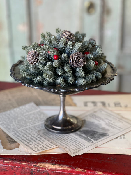 Icy Mini Pine w/ Berry Half Sphere | 7"