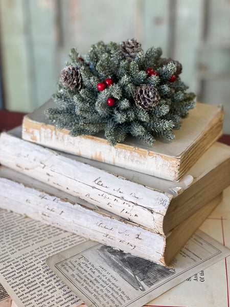 Icy Mini Pine w/ Berry Half Sphere | 7"