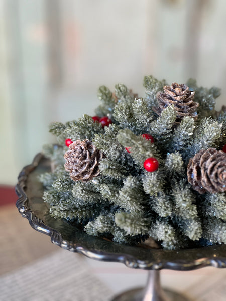Icy Mini Pine w/ Berry Half Sphere | 7"